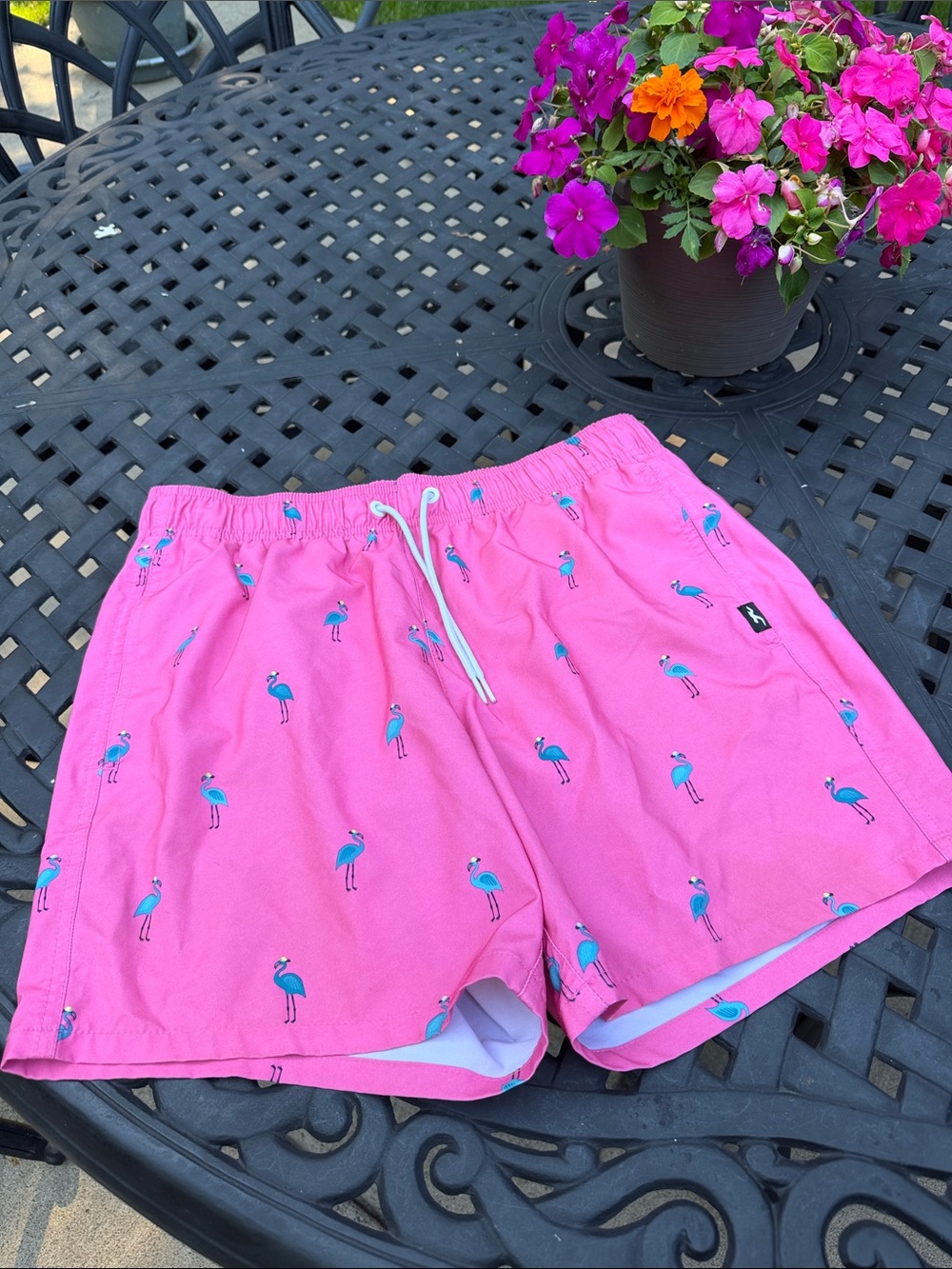 Pink Flamingo-Print Men’s Hollister Swim Shorts